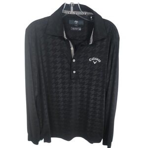 Callaway Golf Polo Shirt‎ Long Sleeve DrySport Houndstooth Black Mens LL